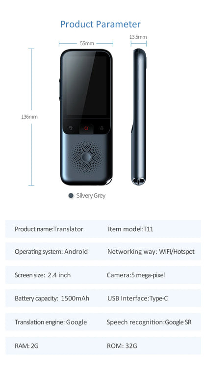 T11 Portable Audio Translator 138 Language Smart Translator