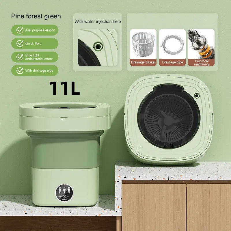 6L-11L Portable Washing Machine Folding Large Capacity Clothes Spin Dryer Bucket Travel Underwear Socks Ultrasonic Mini Washer