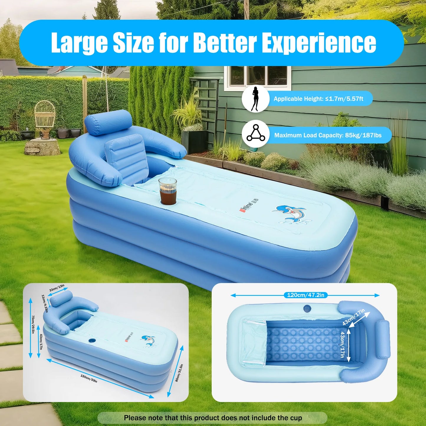 Foldable Inflatable BathTub Travel Blue/Pink Bath Tub for Adults Large Tub Spa 1.6m Home Swimming Pool Application  (PVC)